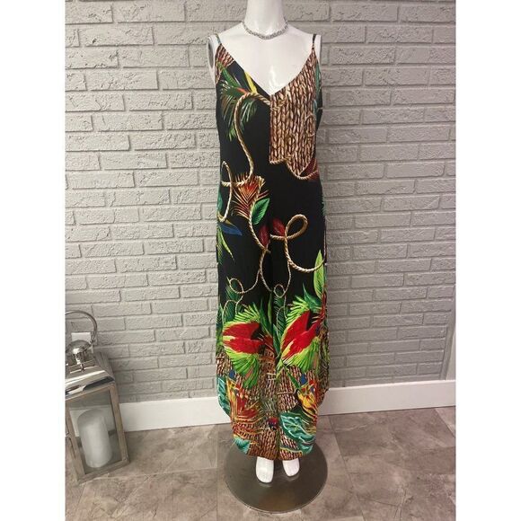 Floresta Multicolored Spaghetti Strap Tropical Low Back Jumpsuit Size S - Picture 1 of 10